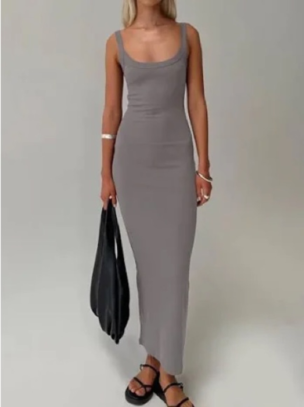 Princess Polly Scoop Neck Maxi Dress in Taupe Gray